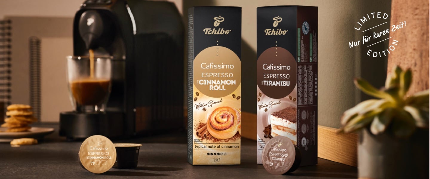 Die Cafissimo Flavoured Winter Edition in den beiden Sorten Espresso Cinnamon Roll und Espresso Tiramisu