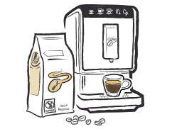 Ilustration des Tchibo Vollautomaten und passendem Kaffee