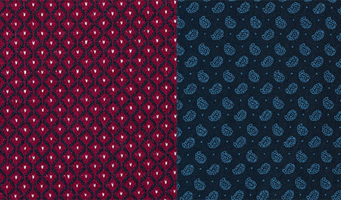 Dirndl-Stoffe in Rot und Blau