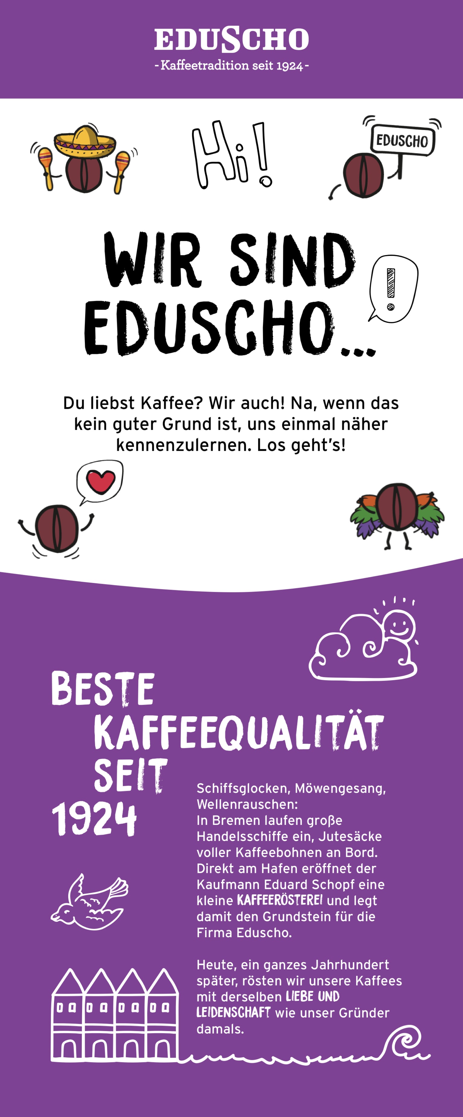 Ein Vorstellungstext von Eduscho mit gezeichneten Kaffeebohnen