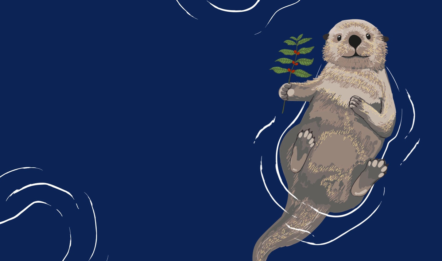 Stimmungsvolle Collage eines Otters, der auf einem dunkelblauen See treibt.