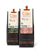 Zwei Sorten der Qbo Premium Coffee Beans