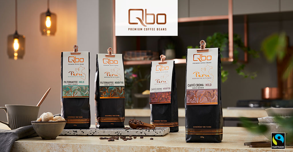 Probieren Sie das Besondere. Darstellung der vier Qbo Premium Coffee Beans Sorten.