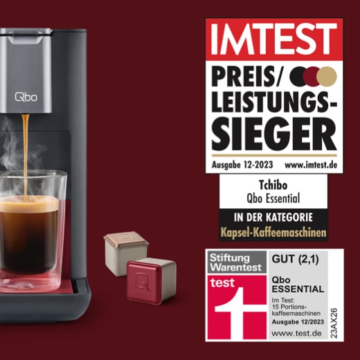 Qbo Kapsekmaschine mit dem Siegel von Stiftungwarentest