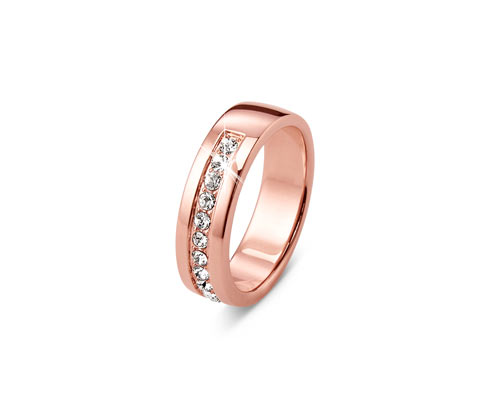 Prsteň pozlátený ružovým zlatom, zdobený krištáľmi Swarovski®