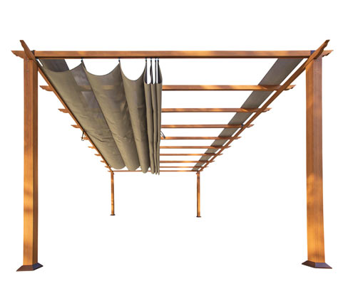 Paragon-Aluminium-Pergola in Holzoptik, mit verstellbarem Sonnensegel, ca. 350 x 350 cm