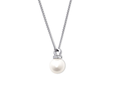 Silberkette mit Muschelkernperle und Zirkonia