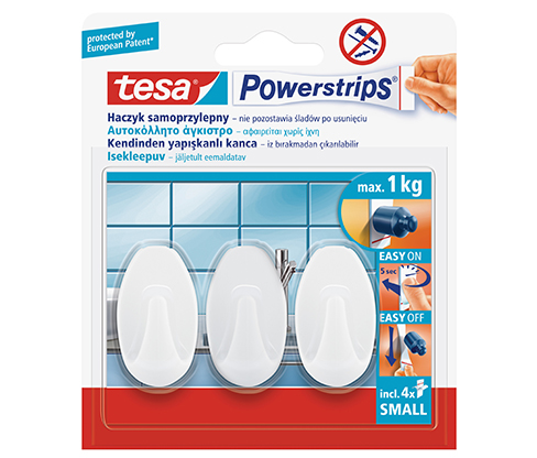 tesa Powerstrips Askı Küçük Oval Kendinden Yapışkanlı, Çıkarılabilir, Beyaz
