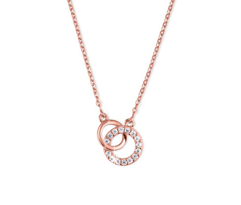 Collier en argent plaqué or rose, anneaux avec des zircones