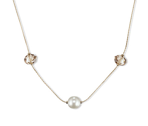 Long collier avec pierres de verre, doré