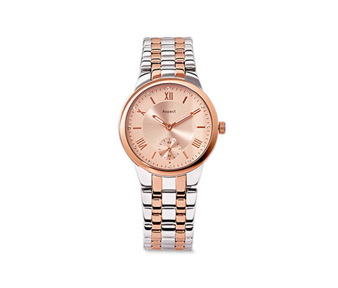Edelstahl-Armbanduhr in Bicolor-Optik, verziert mit Swarovski® Kristallen