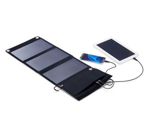 Összehajtható napelemes töltő, 2 USB