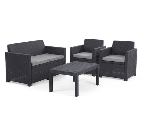 Rattan hatású ülőgarnitúra asztallal, 4 rész