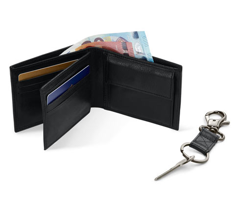 Geschenk-Set: Leder-Portemonnaie und Schlüsselanhänger