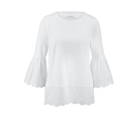 Halbarmshirt mit Volant und Lochstickerei