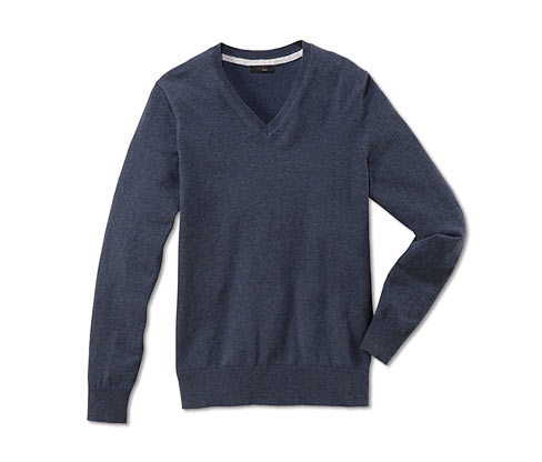 Pull col en V, bleu chiné
