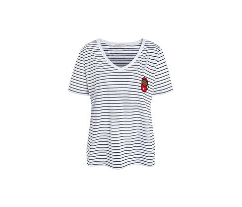 Çizgili Kadın V Yaka Tshirt
